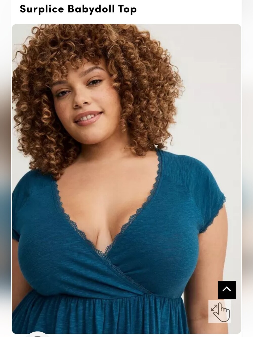 torrid teal surplice babydoll top with lace trim - Picture 2 of 5